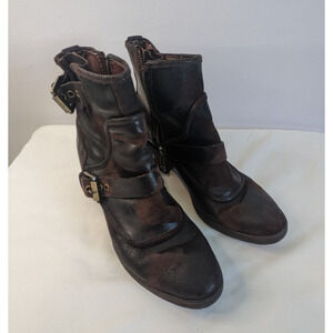 Donald J Pliner Delta Moto Boots Espresso Brown 6.5 Distressed Ankle Buckles